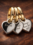 Friendship Trio Hearts Charm - Three Friends Heart Dangle Charm — display on walnut