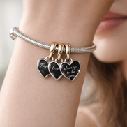 Friendship Trio Hearts Charm - Three Friends Heart Dangle Charm — worn on wrist