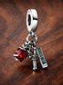 I Love NYC Charm - I Love NYC Apple Key Charm — display on walnut