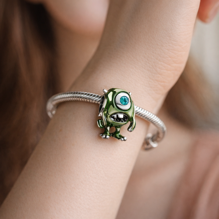 Mike Wazowski Charm - Green One-Eyed Monster Charm — worn on wrist