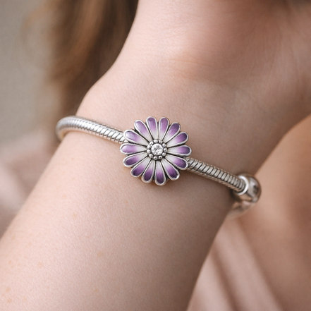 Purple Daisy Bloom - Purple Daisy Bloom Charm — worn on wrist