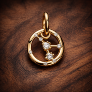 Gold Plated Zodiac Crab Medallion - Gold Plated Zodiac Crab Medallion Charm — display on walnut