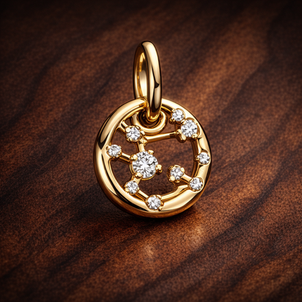 Taurus Zodiac Charm - Gold Plated Taurus Zodiac Charm — display on walnut