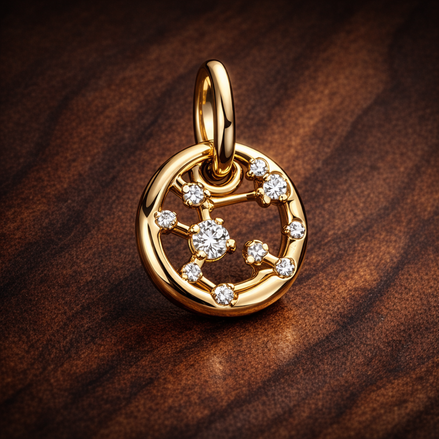 Taurus Zodiac Charm - Gold Plated Taurus Zodiac Charm — display on walnut