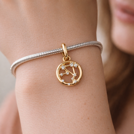 Libra Zodiac Charm - Gold Plated Libra Zodiac Charm — worn on wrist
