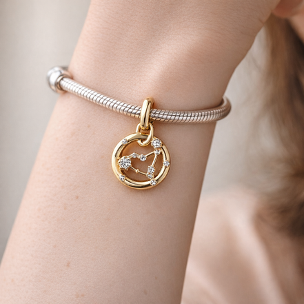 Aquarius Zodiac Charm - Gold Plated Aquarius Zodiac Charm — worn on wrist