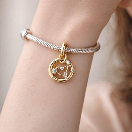 Aquarius Zodiac Charm - Gold Plated Aquarius Zodiac Charm — worn on wrist