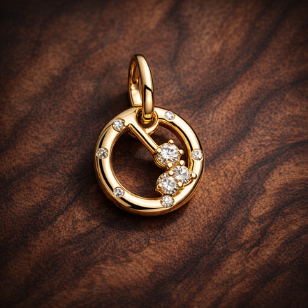 Gemini Zodiac Charm - Gold Plated Gemini Zodiac Charm — display on walnut