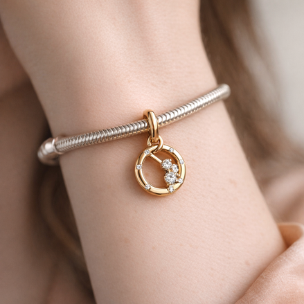 Gemini Zodiac Charm - Gold Plated Gemini Zodiac Charm — worn on wrist