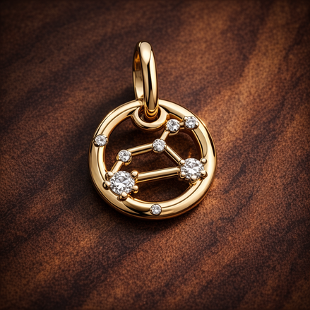 Virgo Zodiac Charm - Gold Plated Virgo Zodiac Charm — display on walnut
