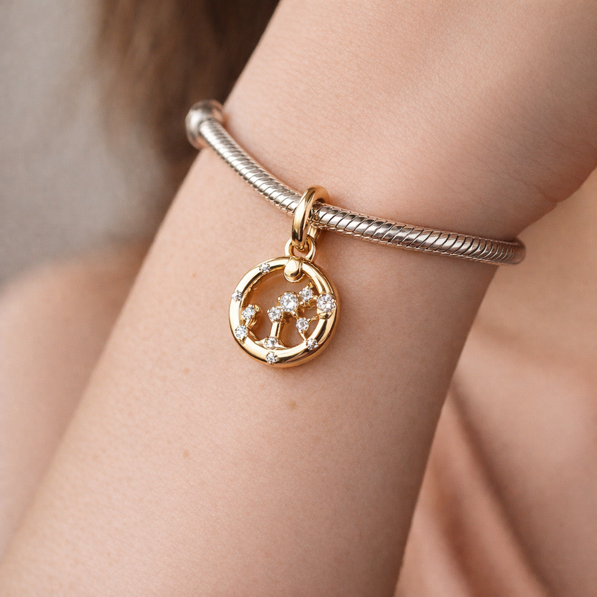Aries Zodiac Charm - Gold Plated Aries Zodiac Charm — worn on wrist