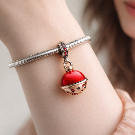 Santa Face Bell Charm - Santa Face Holiday Dangle Charm — worn on wrist