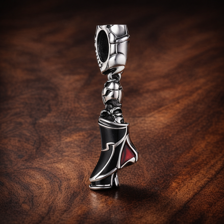 Black High Heel Charm - Black High Heel Dangle Charm — display on walnut