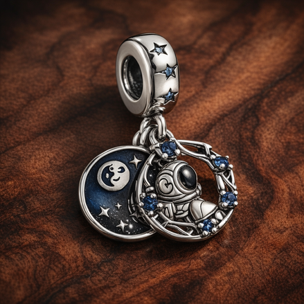 Midnight Dreamcatcher Dangle - Midnight Dreamcatcher Dangle Charm — display on walnut