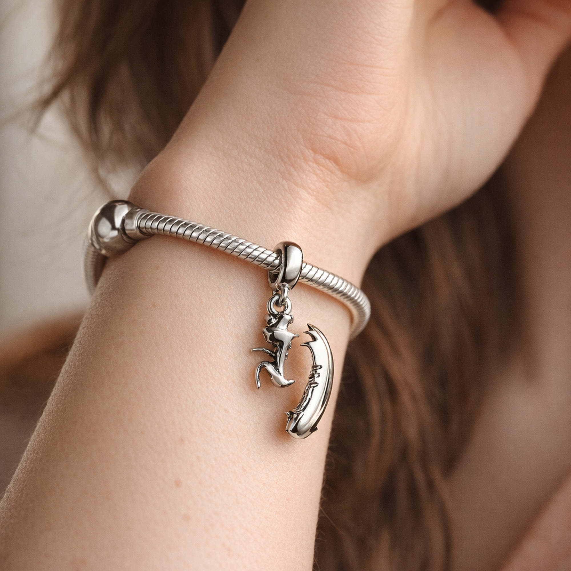 Pandora ME Freehand Heart Mini Dangle Charm — worn on wrist