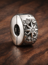 Sun Moon Star Bead - Silver Sun Moon Star Bead Charm — display on walnut