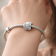 Sun Moon Star Bead - Silver Sun Moon Star Bead Charm — worn on wrist