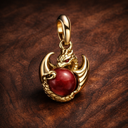 Game of Thrones Dragon Fire Dangle Charm — display on walnut