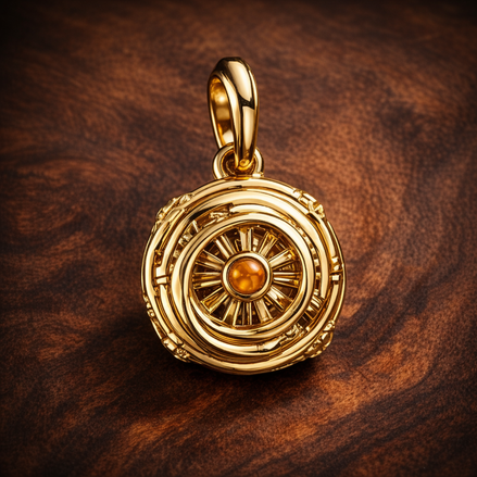 Game of Thrones Spinning Astrolabe Dangle Charm — display on walnut