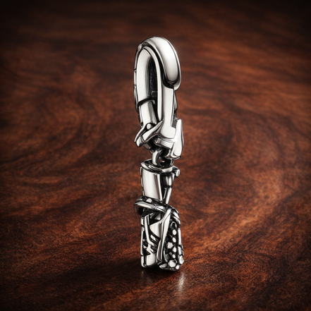 Silver Tie Charm - Silver Necktie Dangle Charm — display on walnut