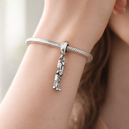Silver Tie Charm - Silver Necktie Dangle Charm — worn on wrist