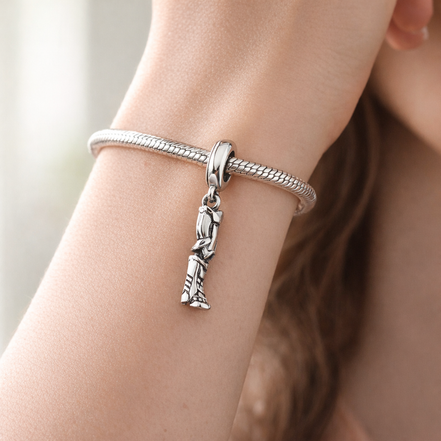 Silver Tie Charm - Silver Necktie Dangle Charm — worn on wrist