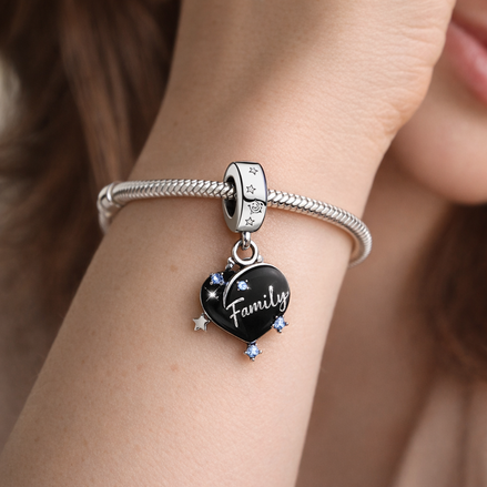 Family Love Double Dangle Charm — worn on wrist