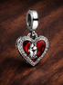 Red Heart & Keyhole Double Dangle Charm — display on walnut