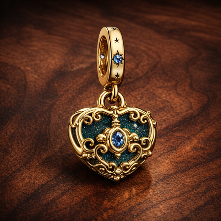 Disney Cinderella's Carriage & Heart Double Dangle Charm — display on walnut