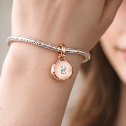 Rose Gold Plated Initial Disc Charm - Rose Gold Plated Initial Disc Charm — worn on wrist