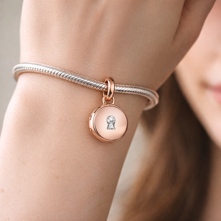 Rose Gold Plated Initial Disc Charm - Rose Gold Plated Initial Disc Charm — worn on wrist