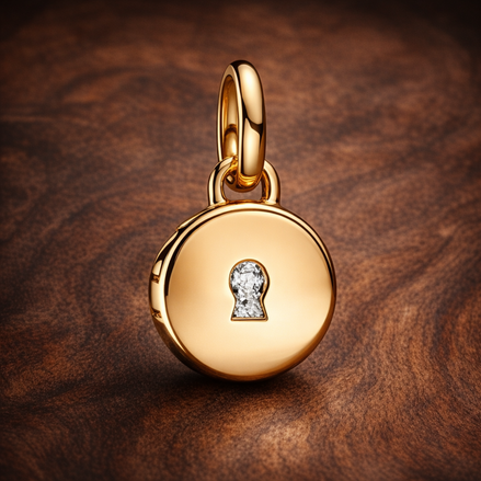 Openable & Engravable Love Locket Dangle Charm — display on walnut