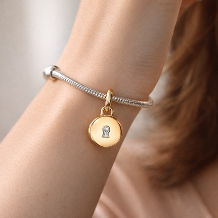Openable & Engravable Love Locket Dangle Charm — worn on wrist