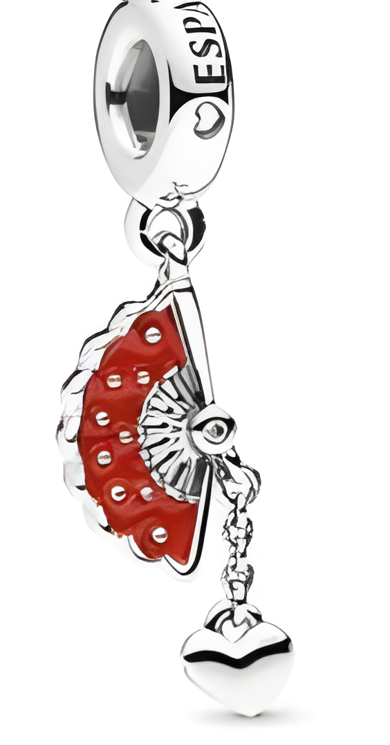Sterling Silver Red Enamel Spanish Fan Dangle Charm