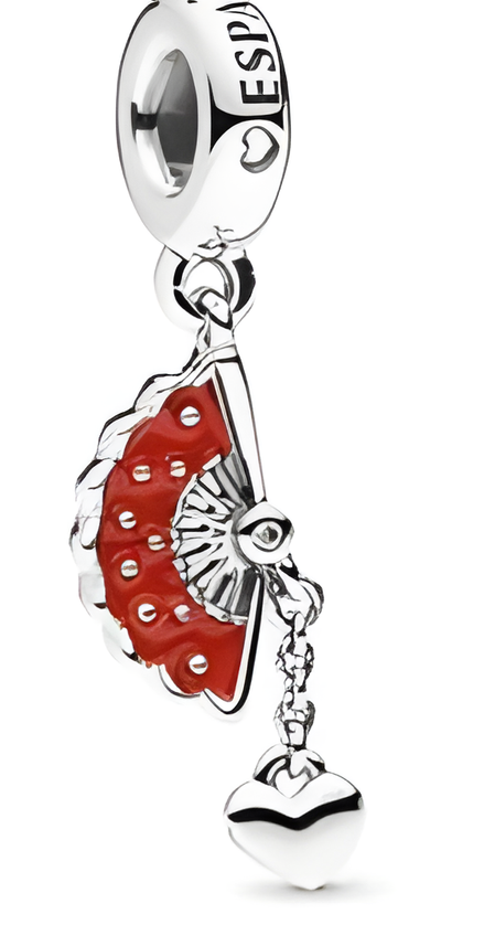 Sterling Silver Red Enamel Spanish Fan Dangle Charm