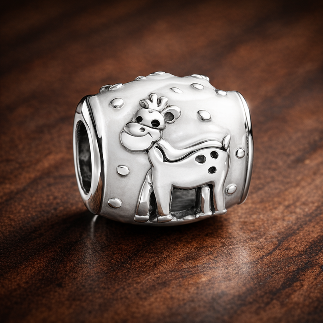 Polar Bear Family Charm - White Polar Bear Family Charm — display on walnut