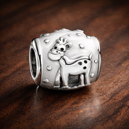 Polar Bear Family Charm - White Polar Bear Family Charm — display on walnut