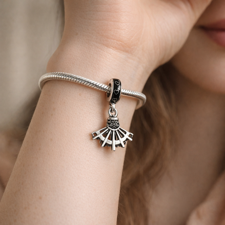 Eyelash Fan Charm - Silver Eye Fan Dangle Charm — worn on wrist