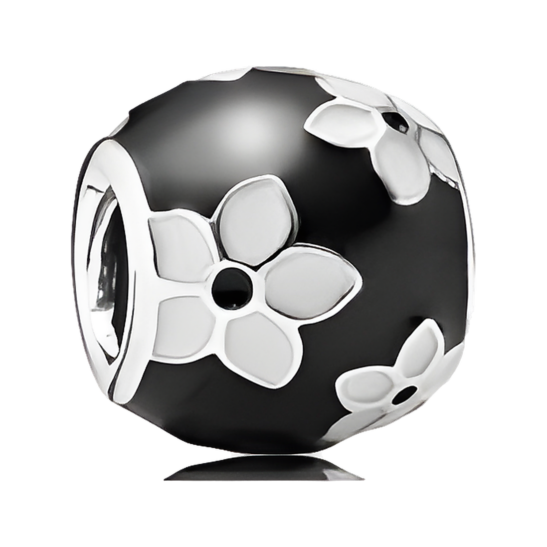 Black and White Floral Bead Charm - ZZ1539
