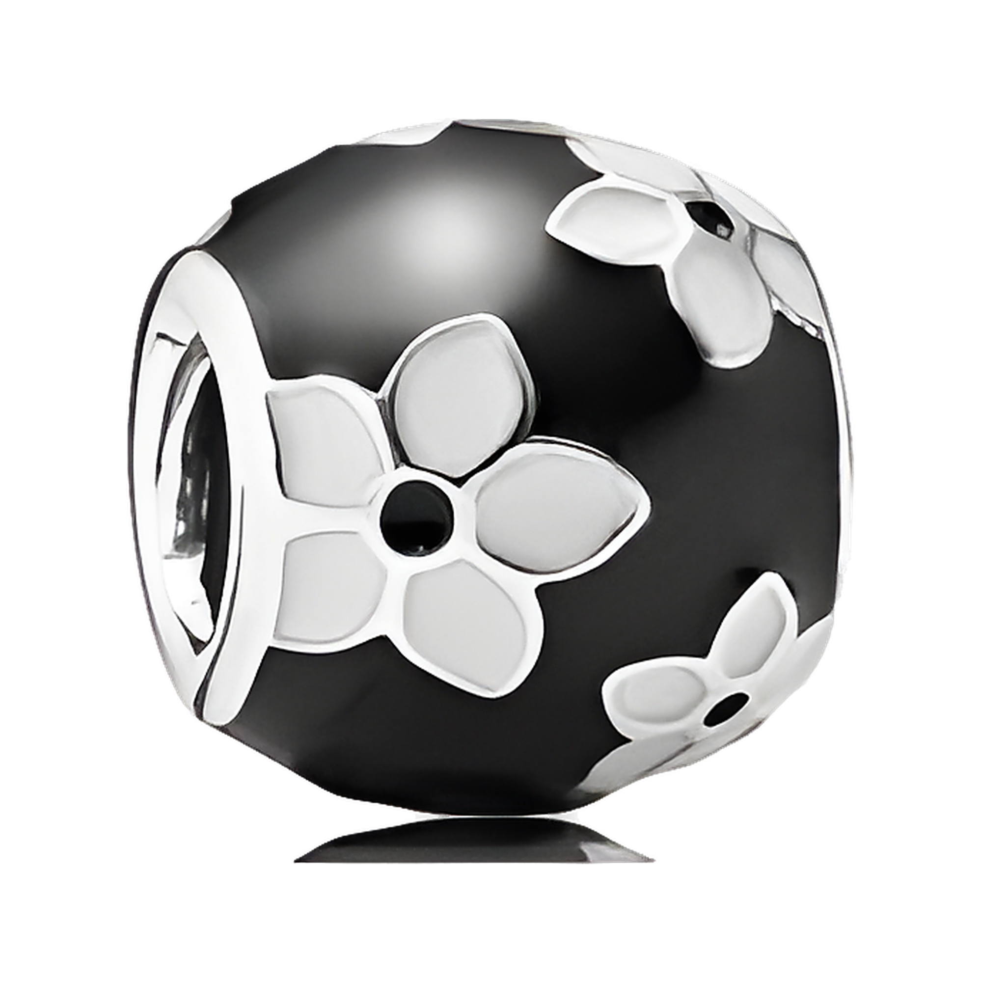 Black and White Floral Bead Charm - ZZ1539