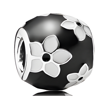 Black and White Floral Bead Charm - ZZ1539