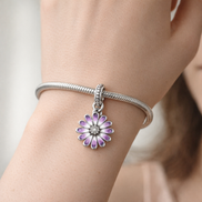 Purple Daisy Dangle - Purple Daisy Dangle Charm — worn on wrist