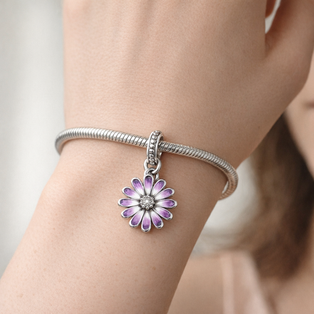 Purple Daisy Dangle - Purple Daisy Dangle Charm — worn on wrist
