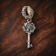 Blush Rose Key Charm - Blush Rose Key Dangle Charm — display on walnut