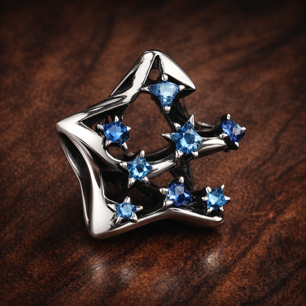 Bold Sparkling Star Charm — display on walnut