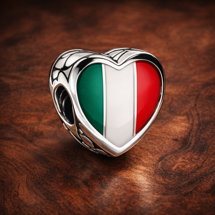 Italy Heart Flag Charm - Italian Flag Heart Charm — display on walnut