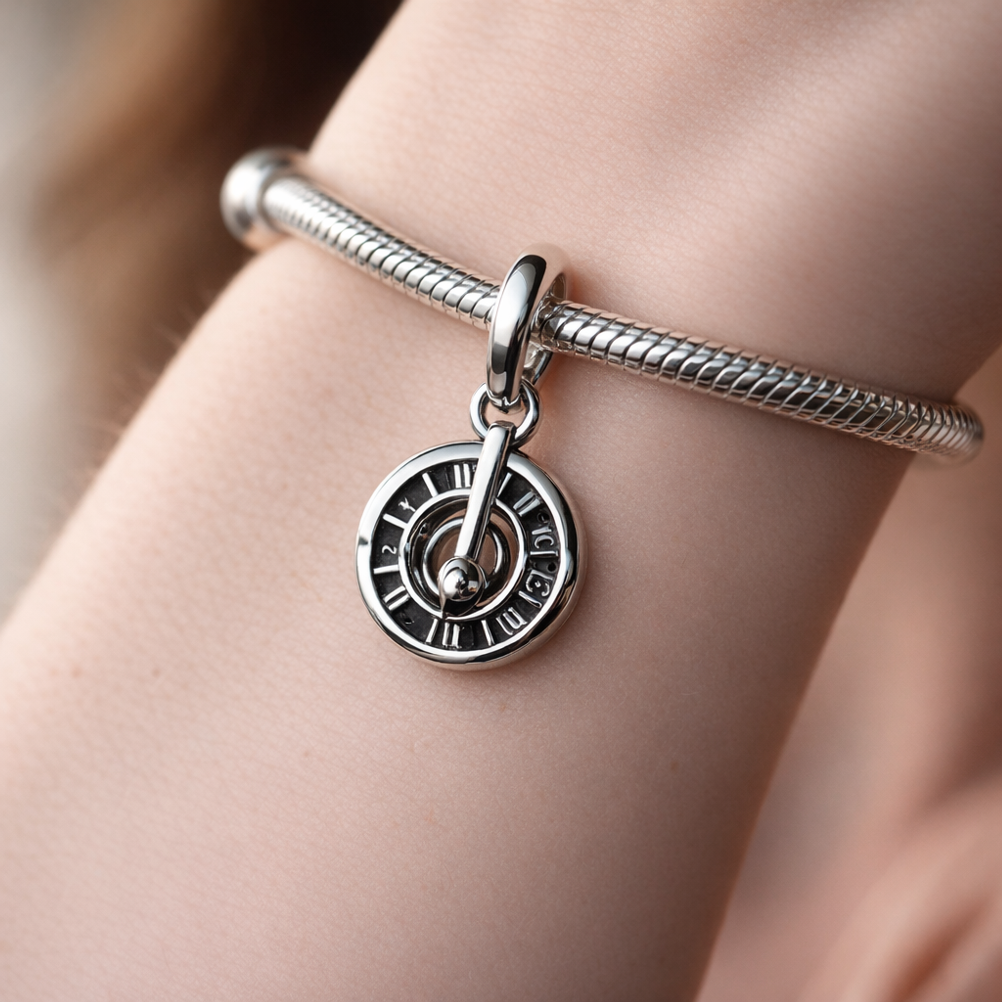Pandora ME Zodiac Wheel Medallion Charm — worn on wrist