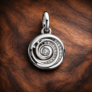 Silver Spiral Charm - Silver Spiral Galaxy Dangle Charm — display on walnut