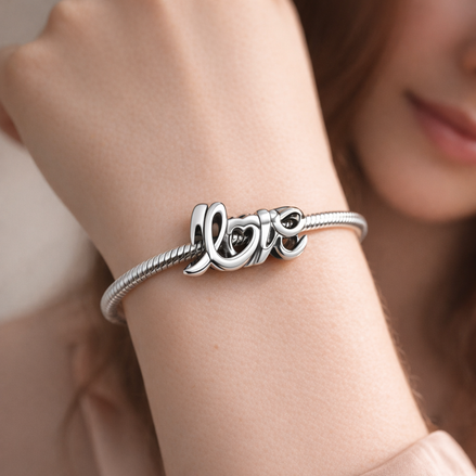 Love Script Charm - Silver Love Script Charm — worn on wrist