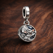 Dolphin Ocean Charm - Blue Dolphin Ocean Dangle Charm — display on walnut